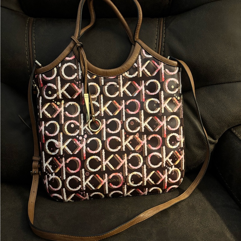 Large Calvin Klein Brown and Pink Tote